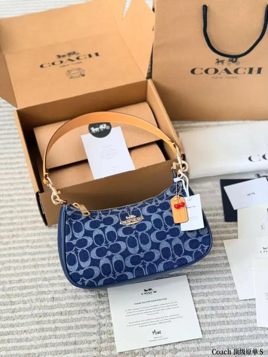Coach Signature Denim Hobo Bag – Navy Blue with Cherry Charm
