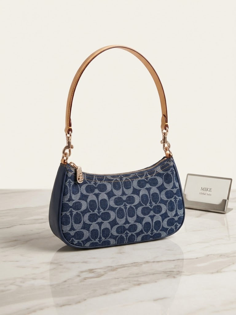 Coach Signature Denim Hobo Bag – Navy Blue with Cherry Charm