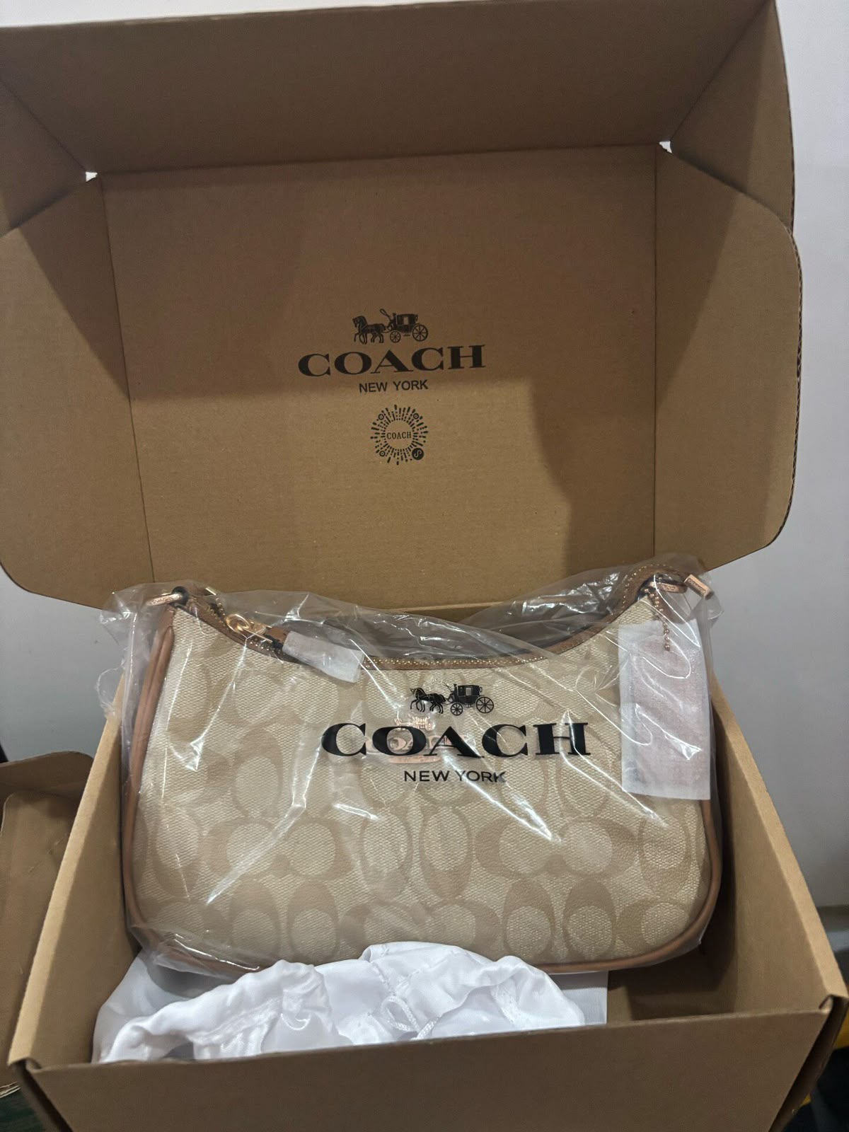Coach Signature Canvas Shoulder Bag - Beige