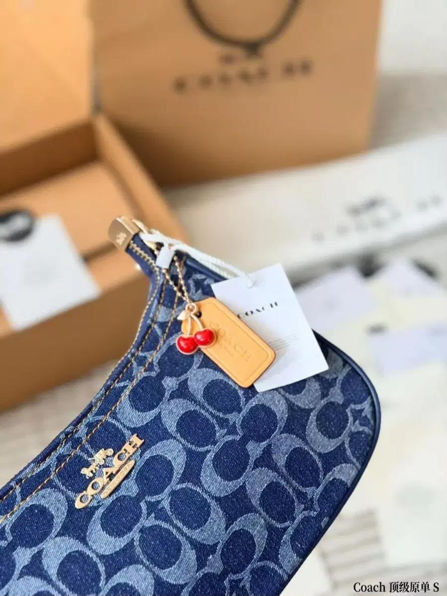 Coach Signature Denim Hobo Bag – Navy Blue with Cherry Charm