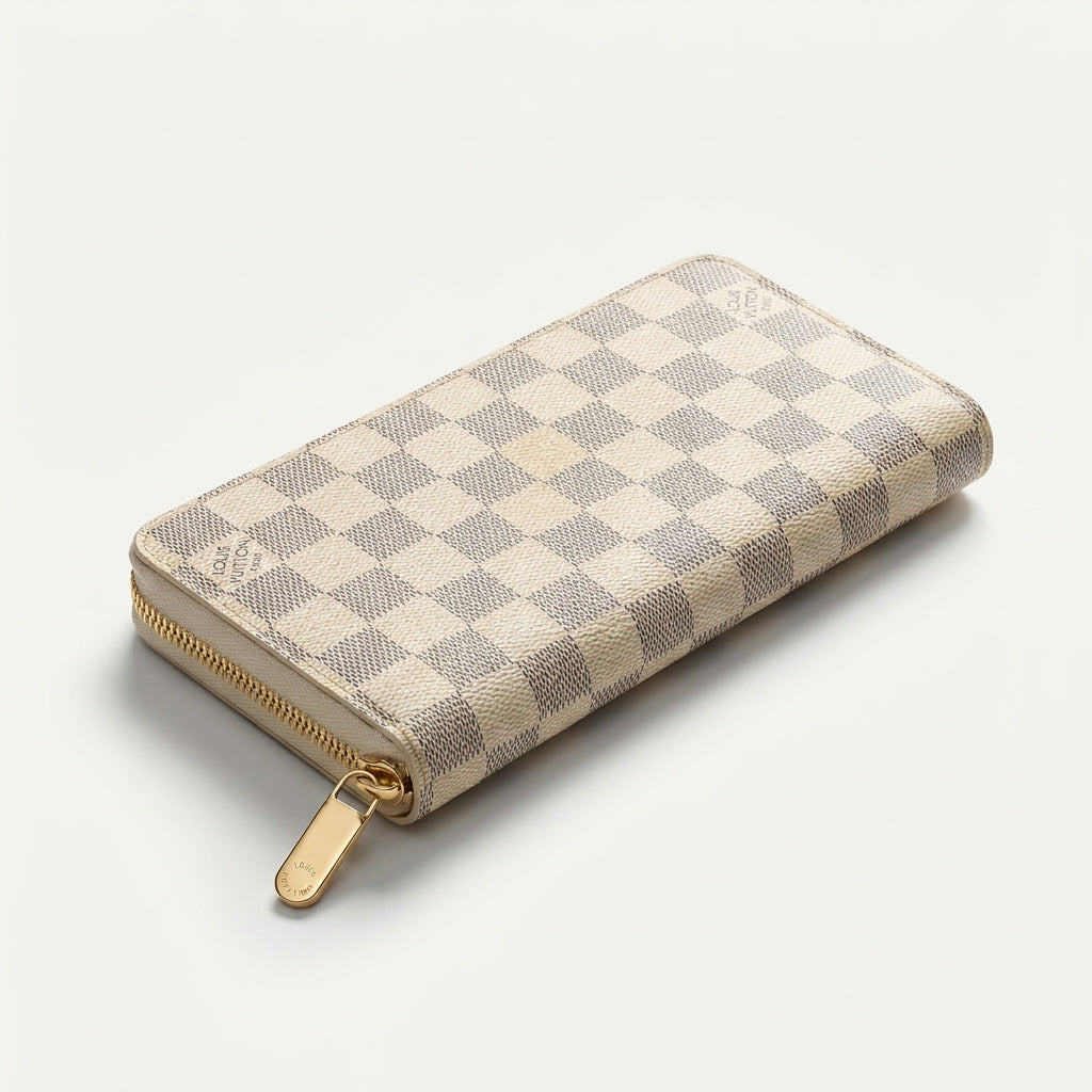 Classic Cream Checkered Zip-Around Long Wallet – Multi-Card Organizer & Clutch