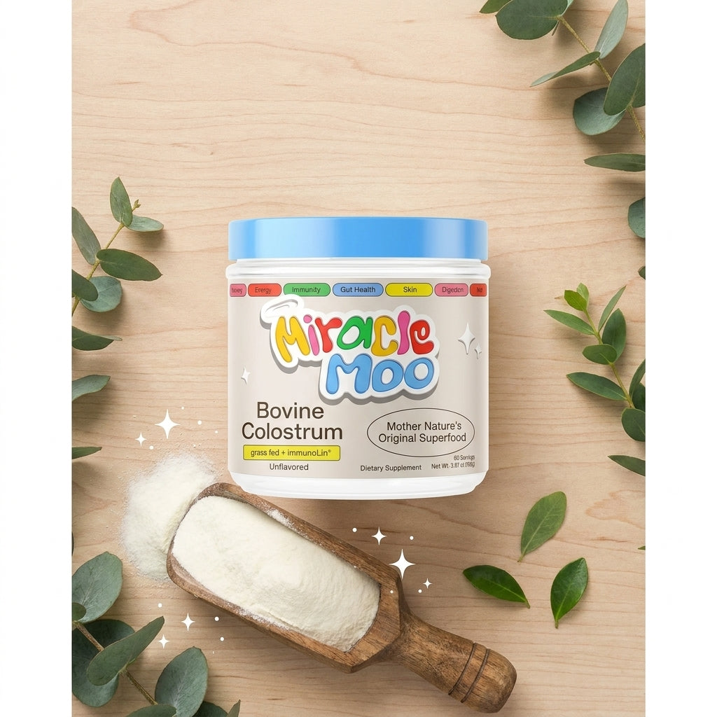 MiracleMoo Premium Bovine Colostrum Powder – Grass-Fed Daily Wellness & Gut Support (Unflavored, 60 Servings)