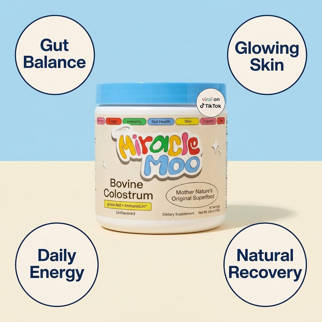 MiracleMoo Premium Bovine Colostrum Powder – Grass-Fed Daily Wellness & Gut Support (Unflavored, 60 Servings)