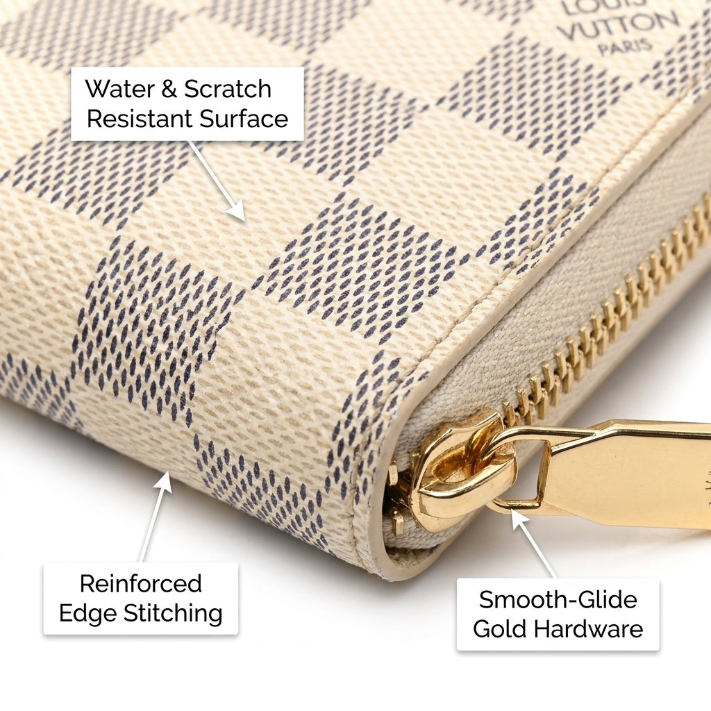 Classic Cream Checkered Zip-Around Long Wallet – Multi-Card Organizer & Clutch