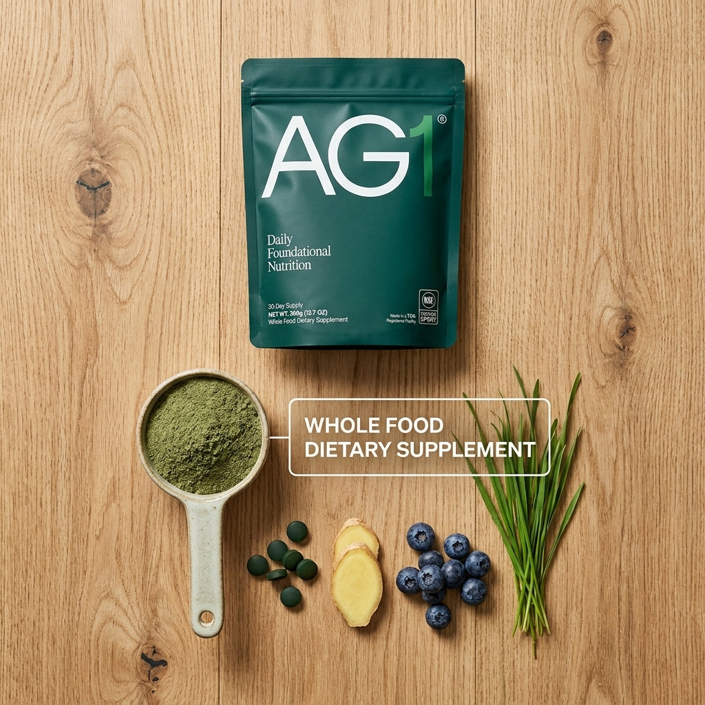 AG1 Daily Foundational Nutrition Powder – All-In-One Daily Greens Supplement (30-Day Supply + Travel Packets)