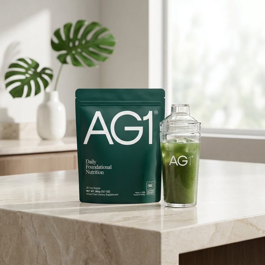 AG1 Daily Foundational Nutrition Powder – All-In-One Daily Greens Supplement (30-Day Supply + Travel Packets)