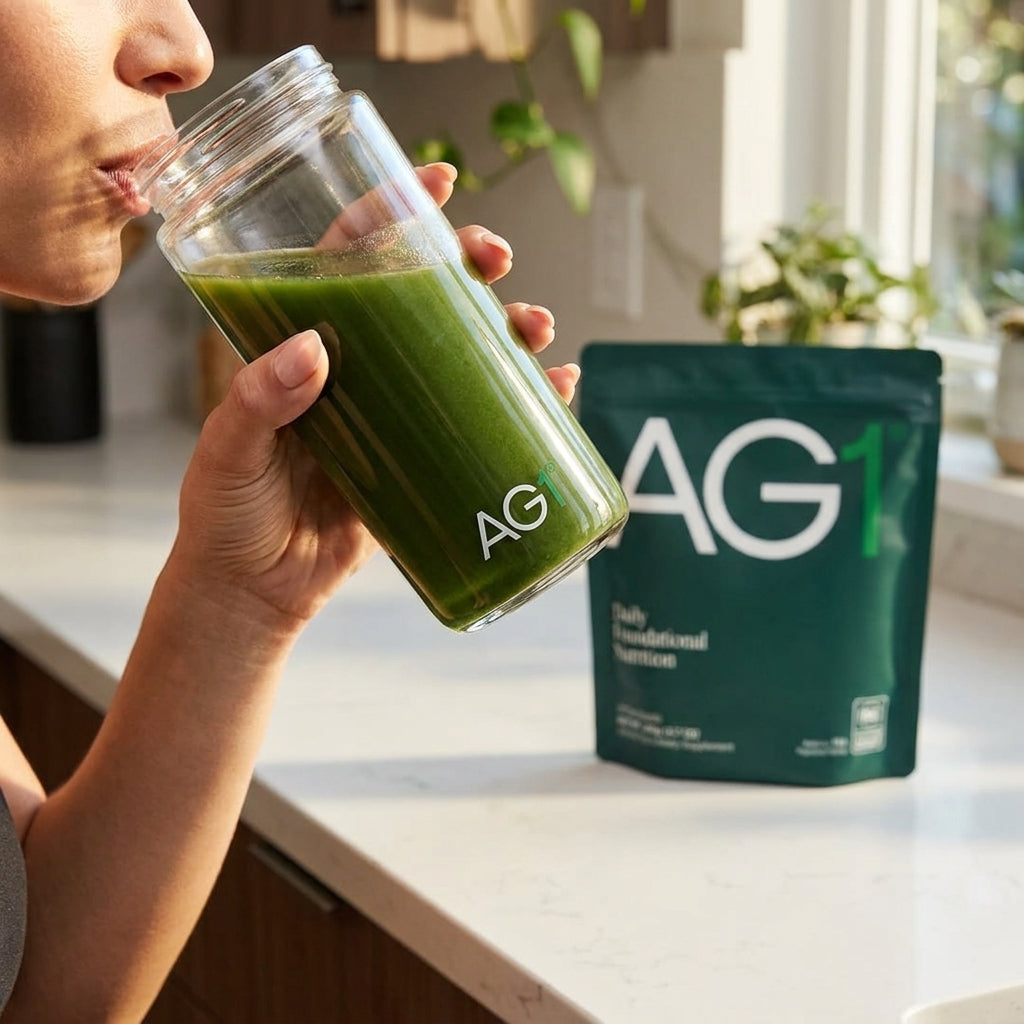 AG1 Daily Foundational Nutrition Powder – All-In-One Daily Greens Supplement (30-Day Supply + Travel Packets)