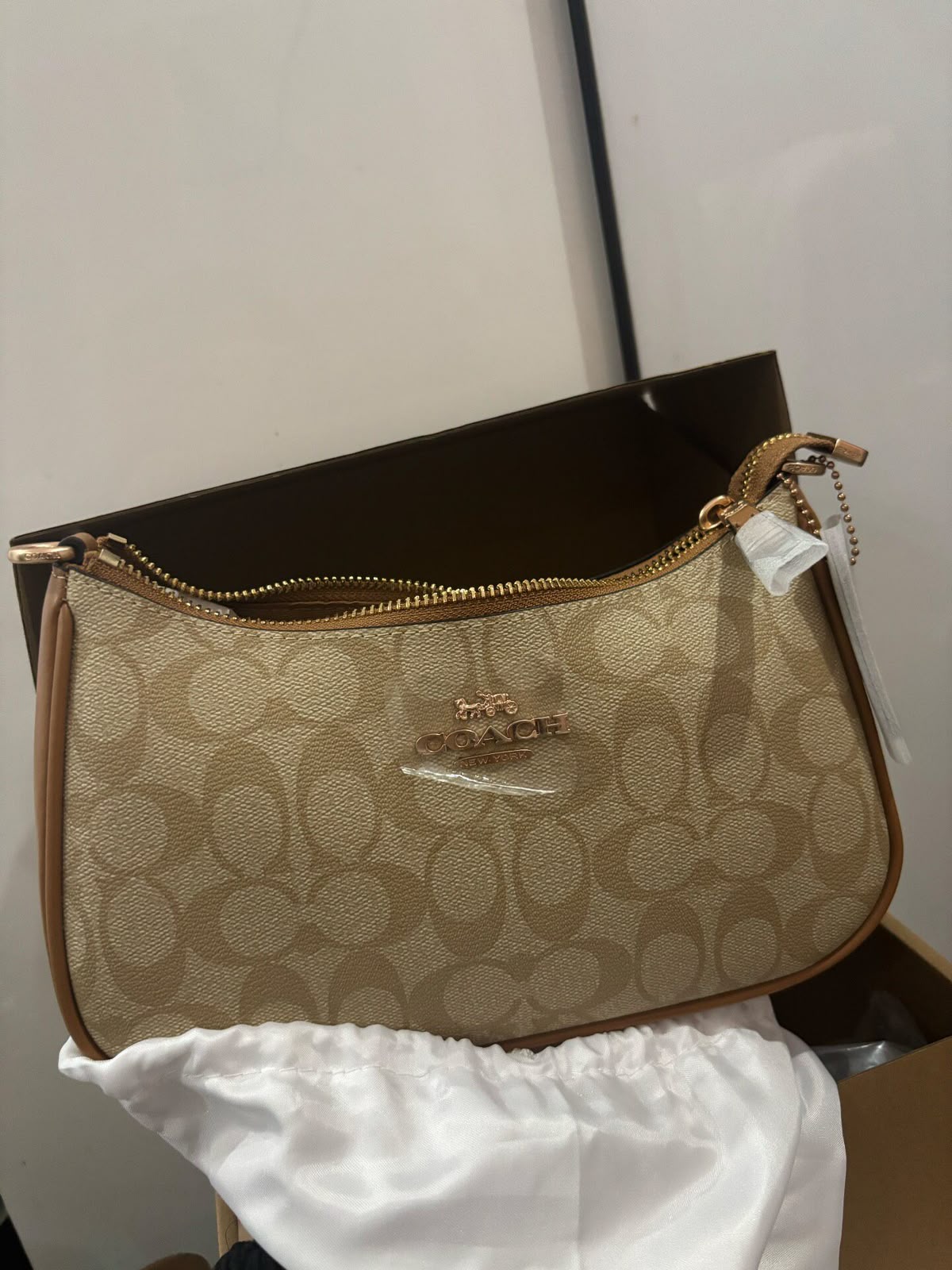Coach Signature Canvas Shoulder Bag - Beige