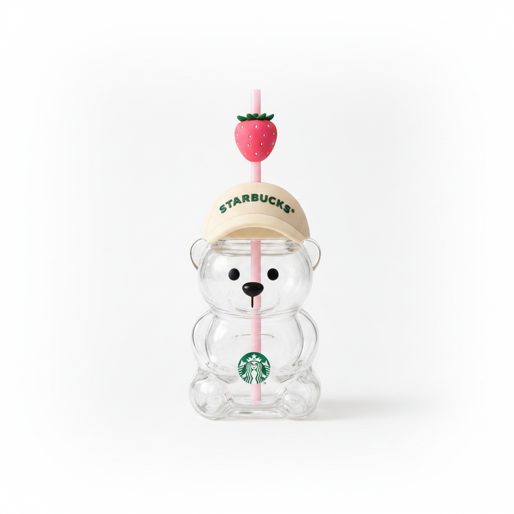 Starbucks Bearista Bear Glass Tumbler – Strawberry Cap Edition