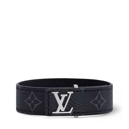 Men's Monogram Leather Bracelet – Premium Silver Clasp Lock Cuff